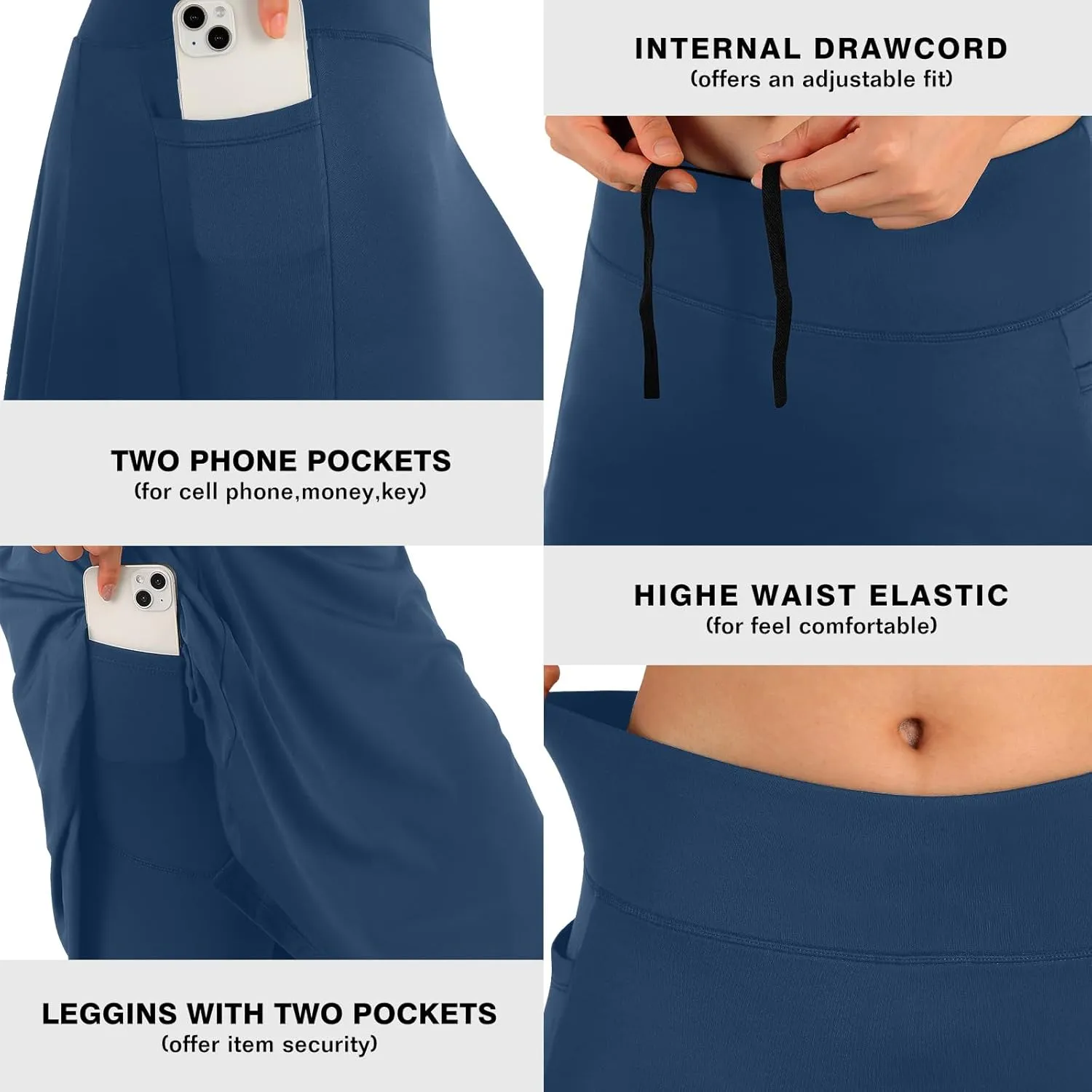 ANIVIVO Women Long Knee Length Skirt with Full Leggings,Skirted Leggings with High Waisted Pockets
