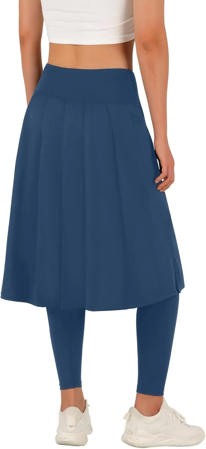 ANIVIVO Women Long Knee Length Skirt with Full Leggings,Skirted Leggings with High Waisted Pockets