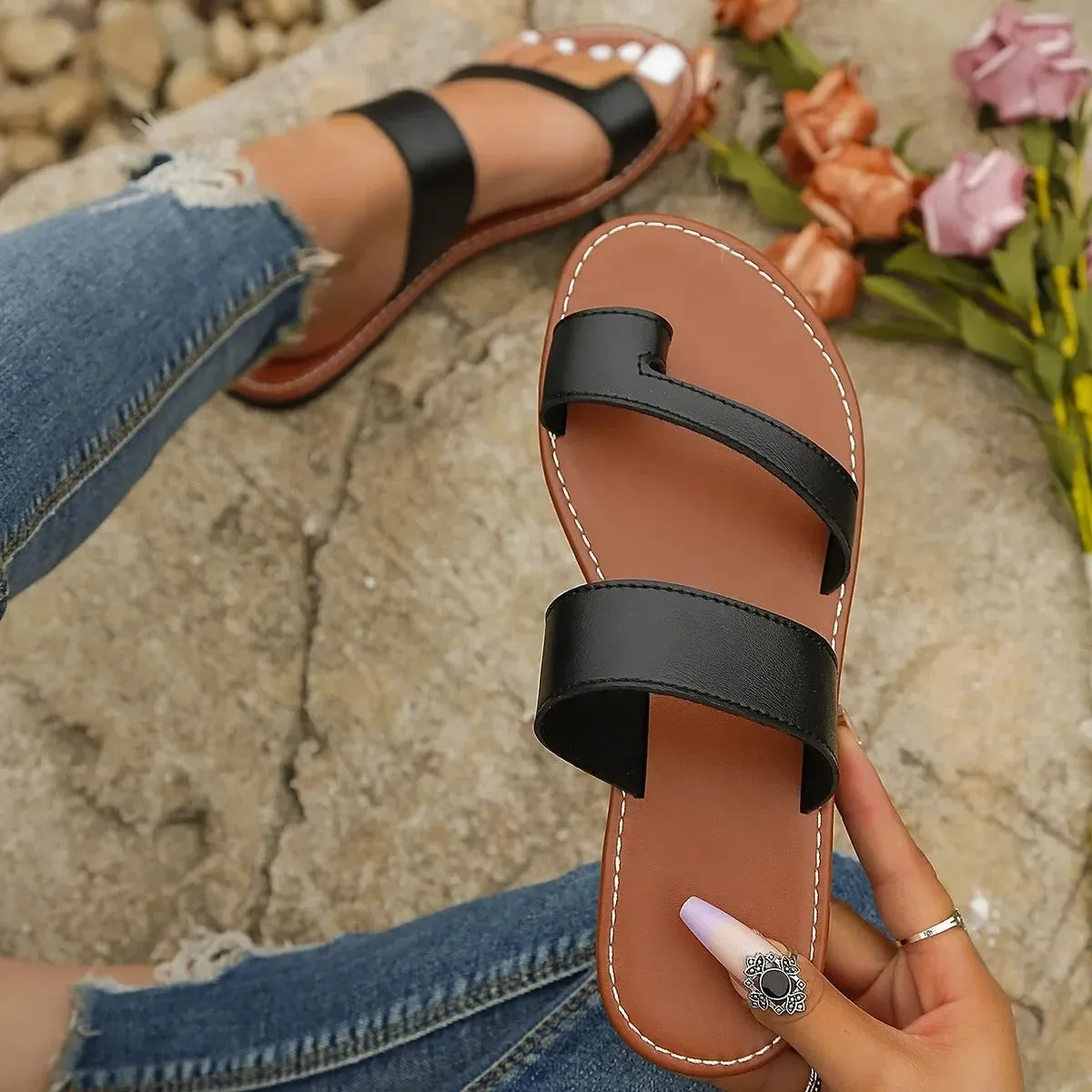 Arabella - Stylish Open Toe Flat Slides for Women