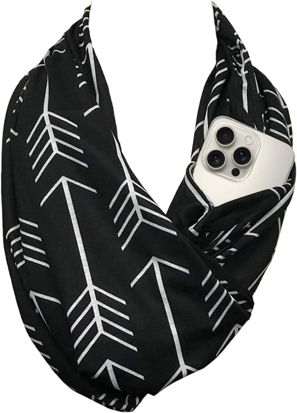Arrow Pattern Infinity Scarf for Women - Travel Scarf with Hidden Zipper Pocket - All Seasons