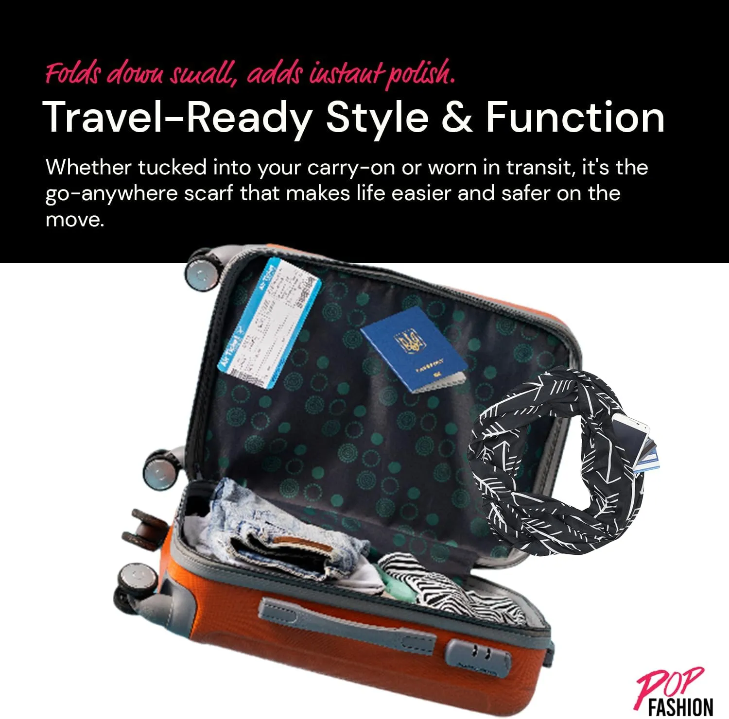 Arrow Pattern Infinity Scarf for Women - Travel Scarf with Hidden Zipper Pocket - All Seasons