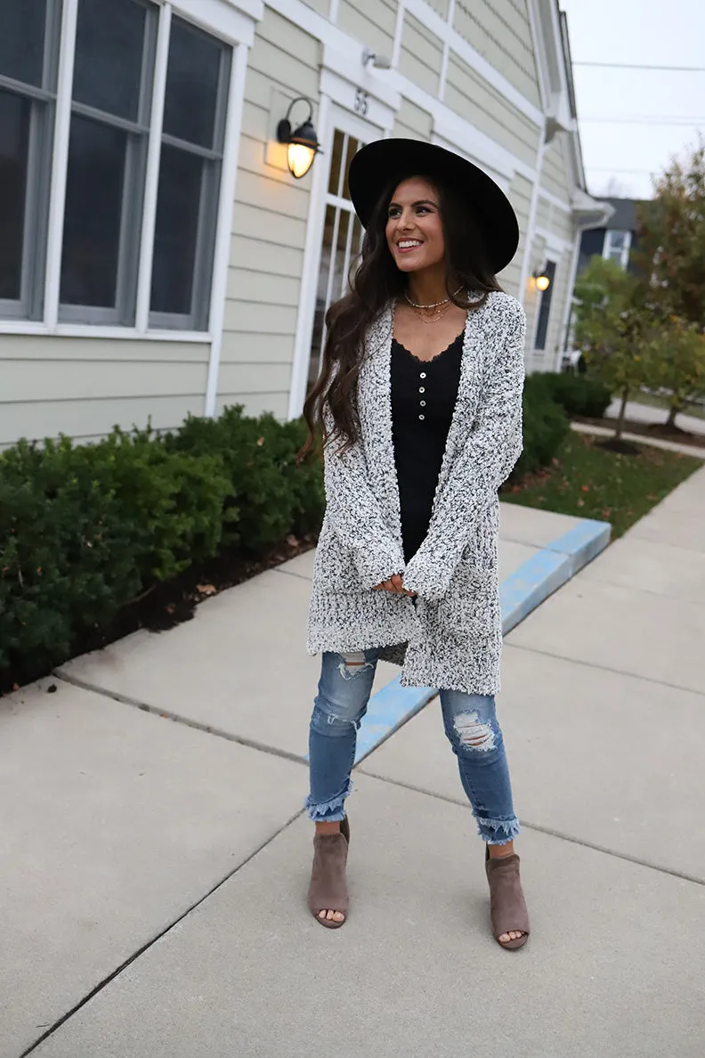 Aspen Heavy Knit Popcorn Cardigan - Black & White