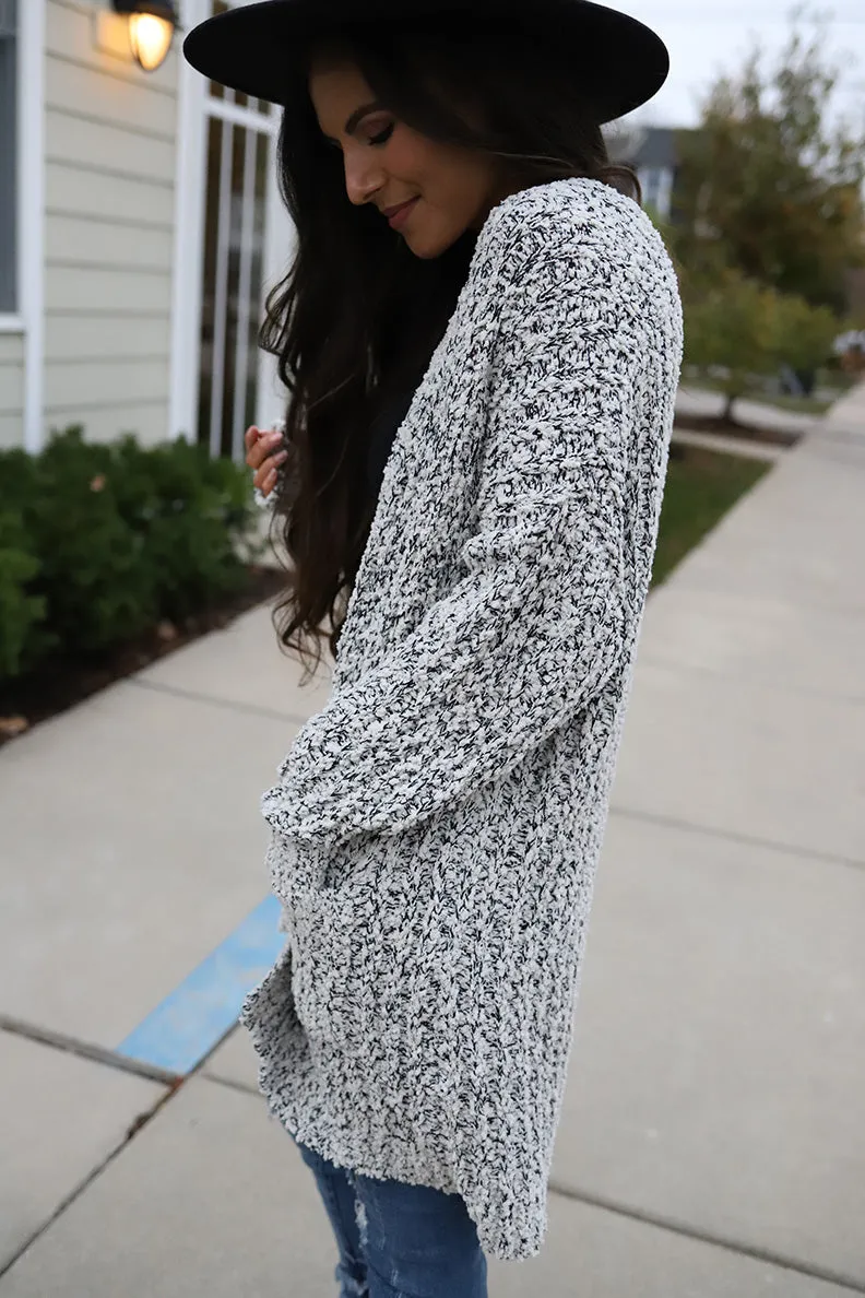 Aspen Heavy Knit Popcorn Cardigan - Black & White