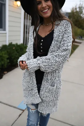 Aspen Heavy Knit Popcorn Cardigan - Black & White