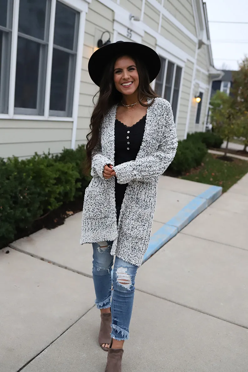 Aspen Heavy Knit Popcorn Cardigan - Black & White