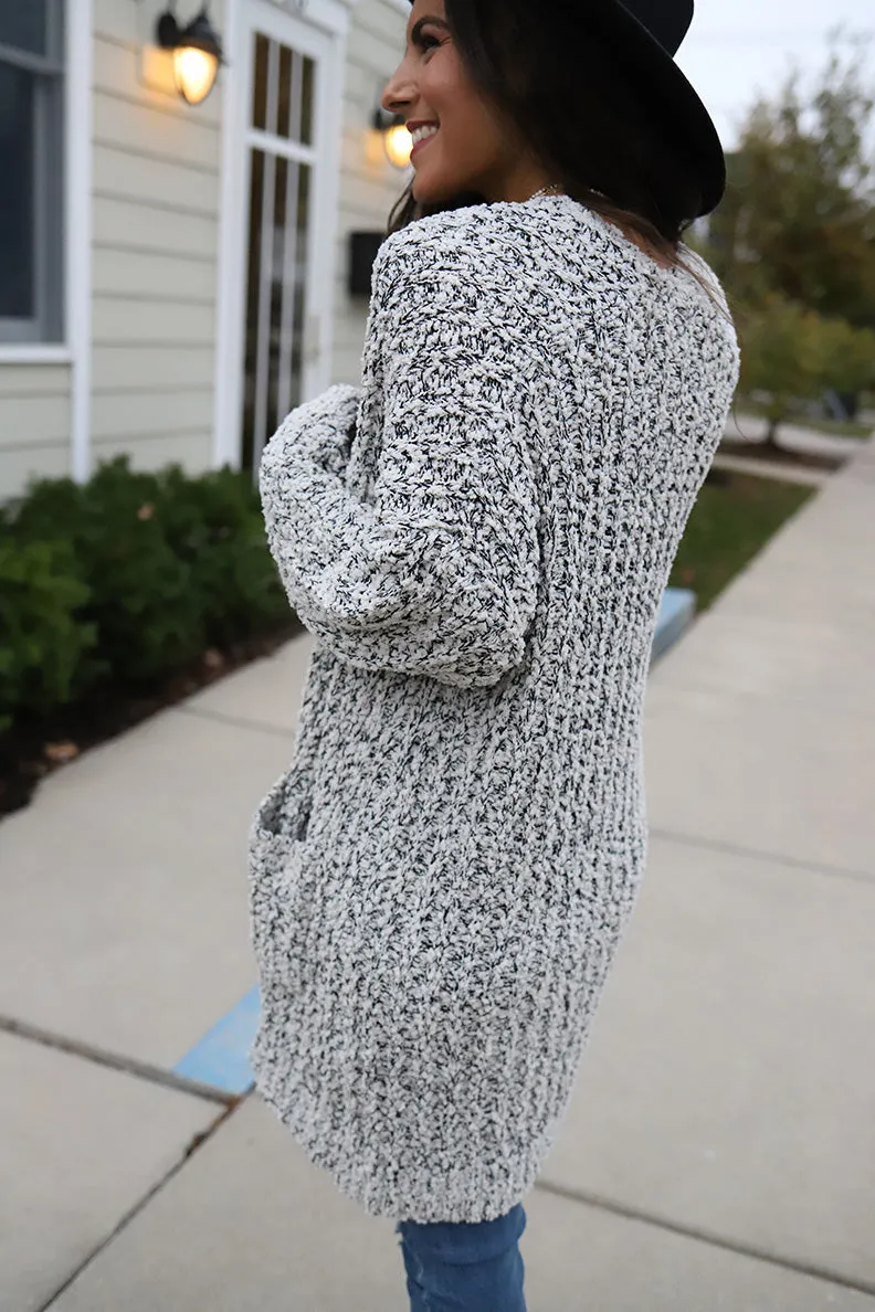 Aspen Heavy Knit Popcorn Cardigan - Black & White