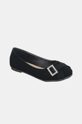 Black Slip On Rhinestone Buckle Ballet Flats