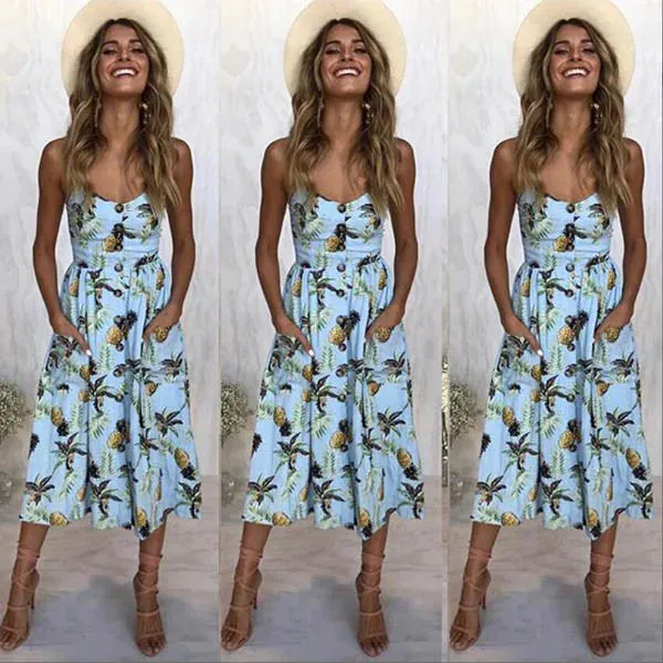 Boho Sexy Floral Dress Summer Vintage Casual Sundress