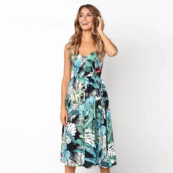 Boho Sexy Floral Dress Summer Vintage Casual Sundress