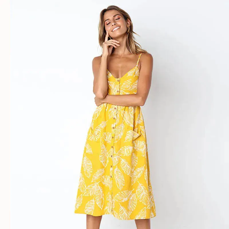 Boho Sexy Floral Dress Summer Vintage Casual Sundress