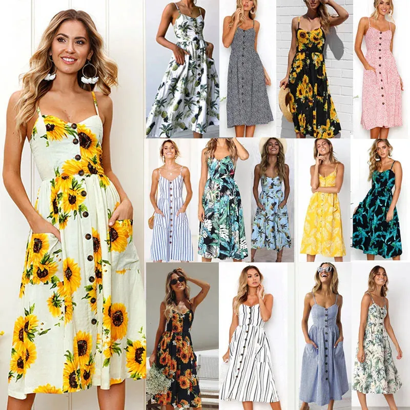 Boho Sexy Floral Dress Summer Vintage Casual Sundress