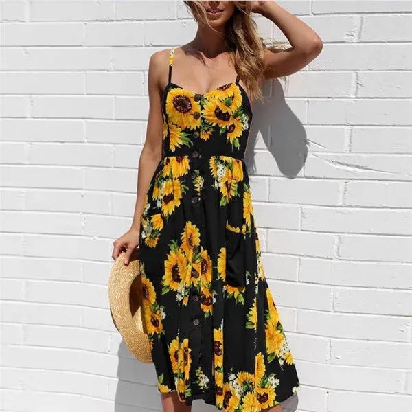 Boho Sexy Floral Dress Summer Vintage Casual Sundress