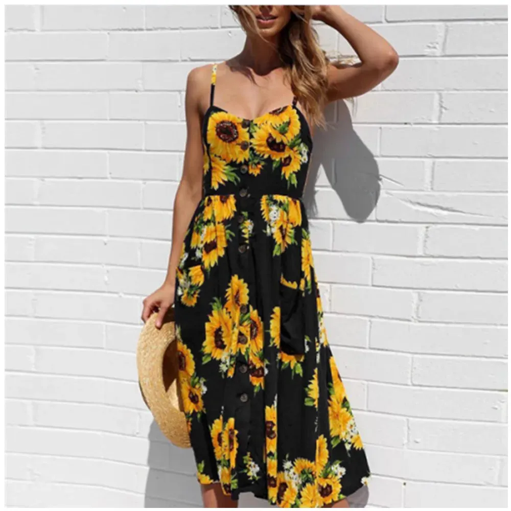 Boho Sexy Floral Dress Summer Vintage Casual Sundress