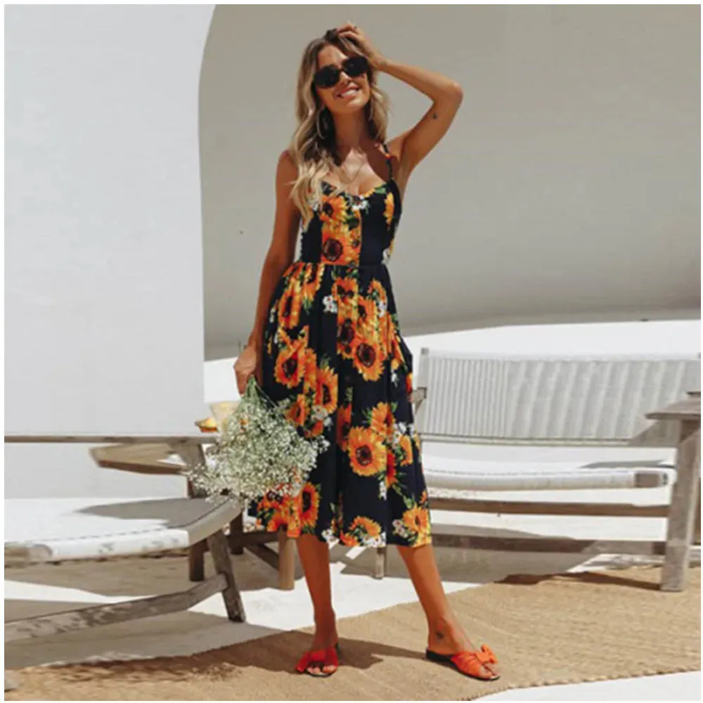 Boho Sexy Floral Dress Summer Vintage Casual Sundress