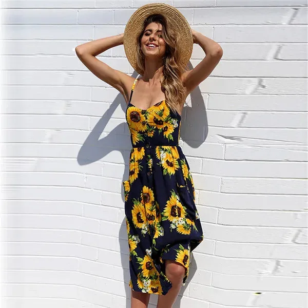 Boho Sexy Floral Dress Summer Vintage Casual Sundress