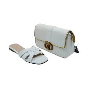 Braided Flat Sandal and Leather Handbag Set