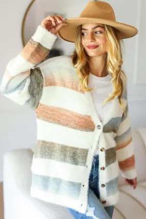 Button Down Soft Fuzzy Sweater Cardigan