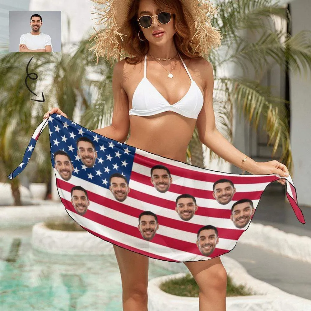 Cover Up Custom Face American National Flag Personalized Women's Kimono Chiffon Cover Up Gift