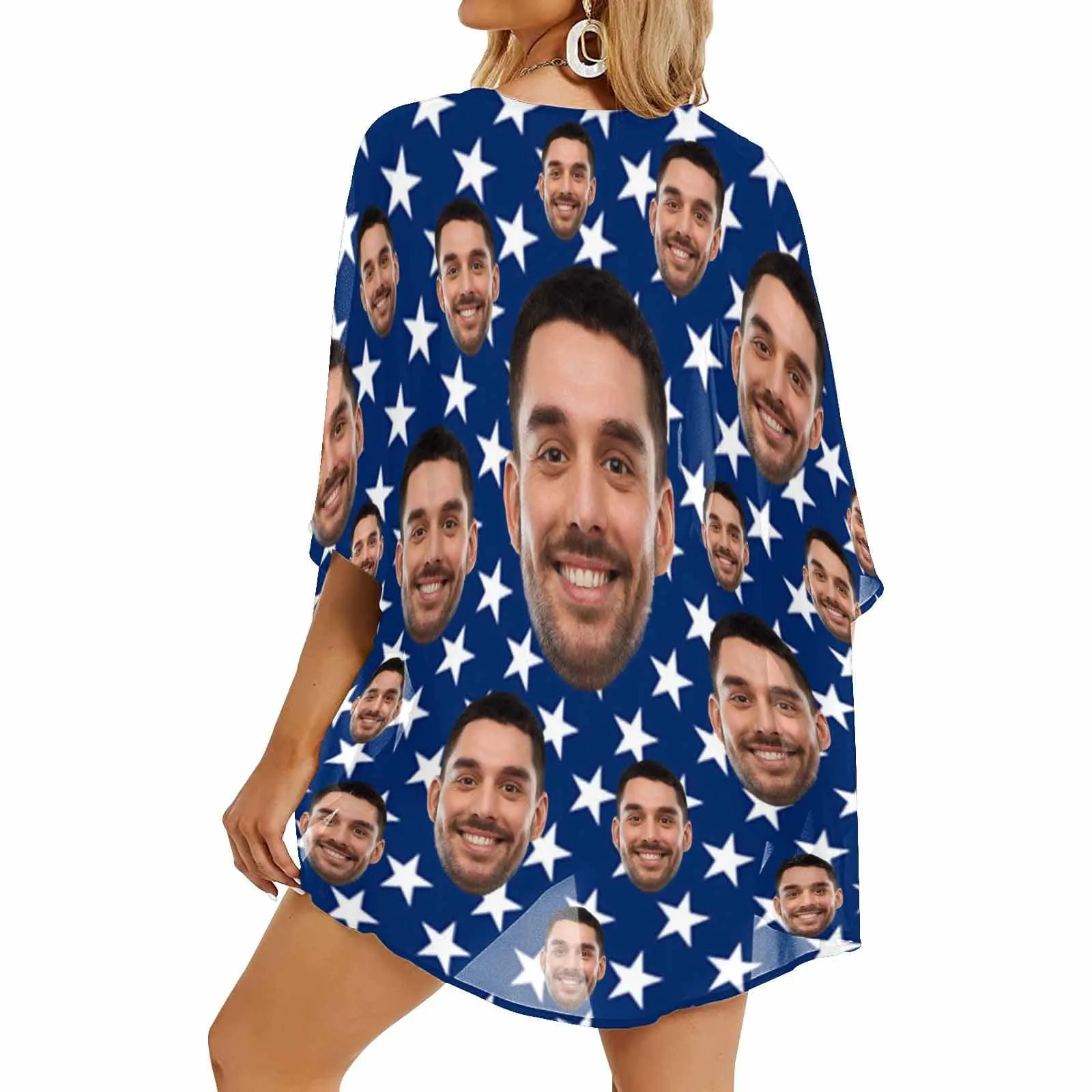 Cover Up Custom Face American National Flag Personalized Women's Kimono Chiffon Cover Up Gift