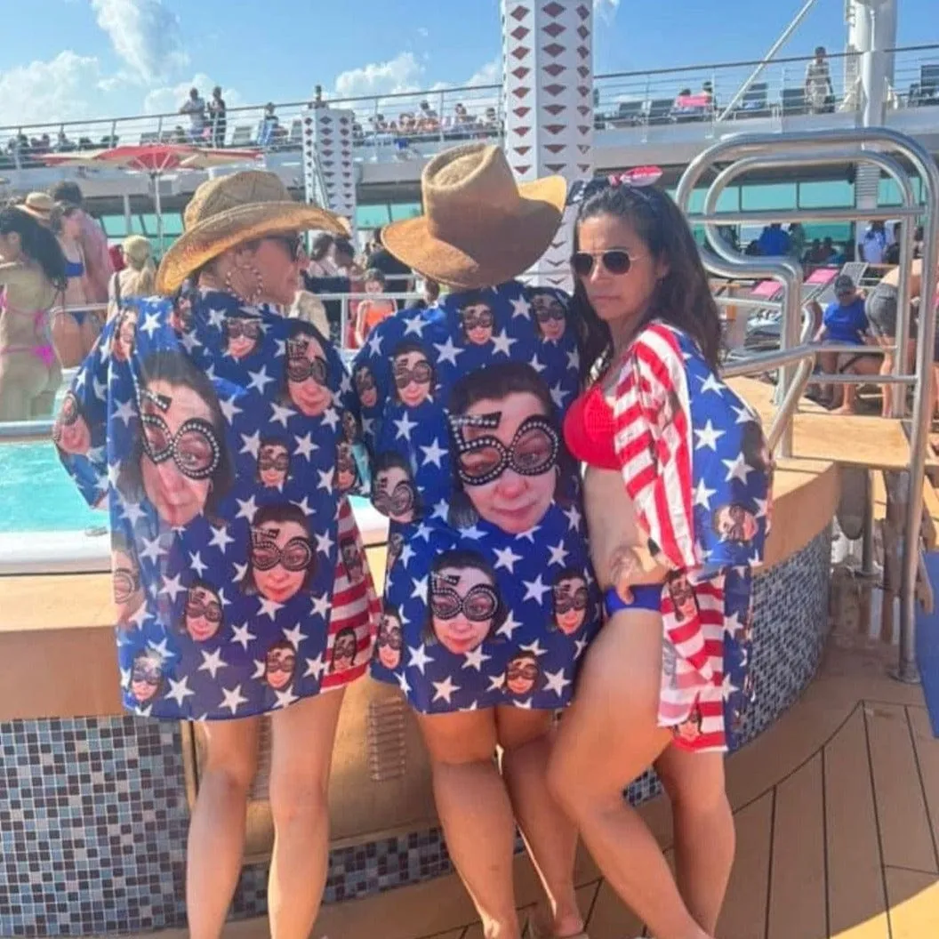 Cover Up Custom Face American National Flag Personalized Women's Kimono Chiffon Cover Up Gift