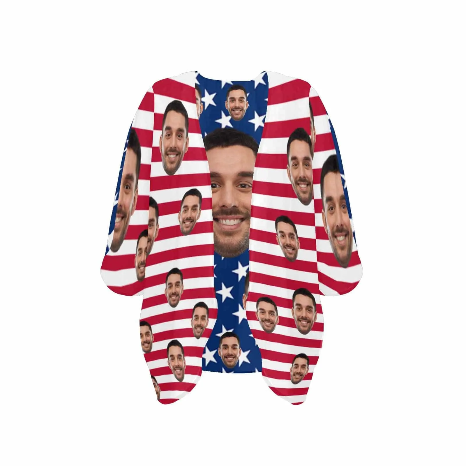 Cover Up Custom Face American National Flag Personalized Women's Kimono Chiffon Cover Up Gift