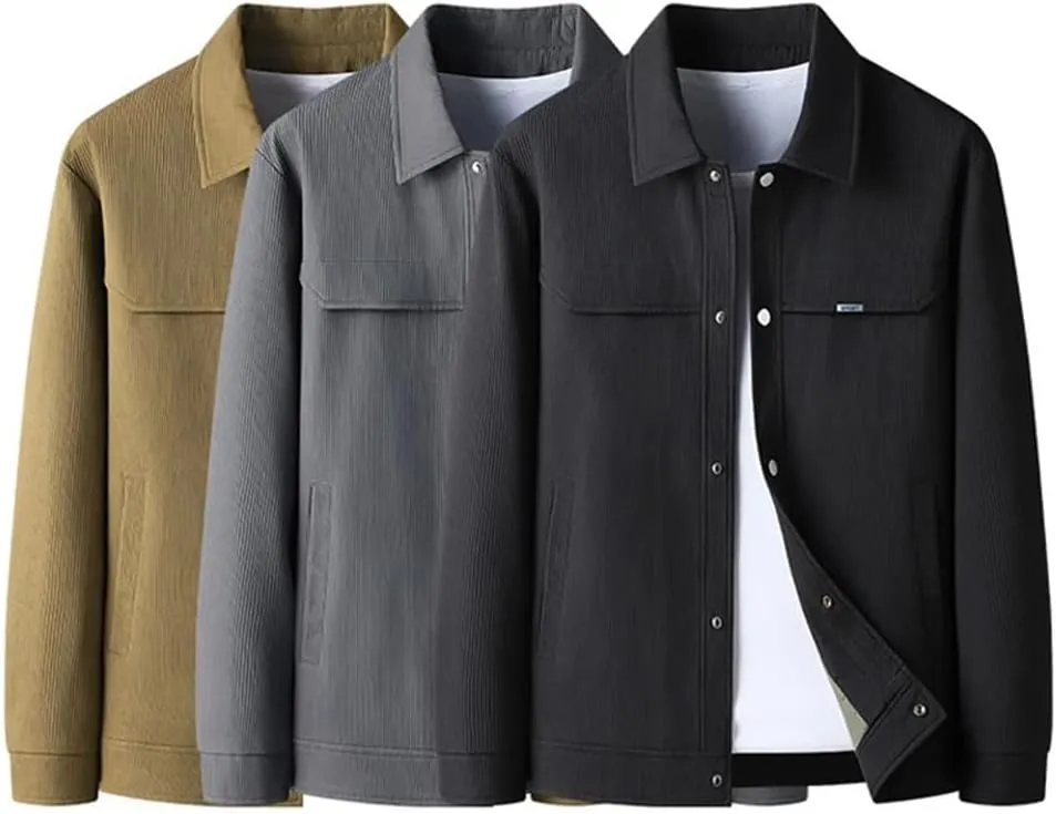 Disimlarl Men Buttons Lapel Jackets Casual Solid Business Work Coat Long Sleeve Casual Corduroy Outwear