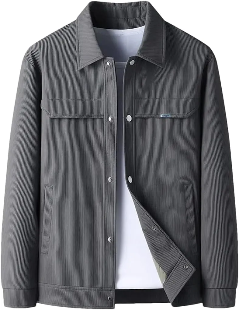 Disimlarl Men Buttons Lapel Jackets Casual Solid Business Work Coat Long Sleeve Casual Corduroy Outwear
