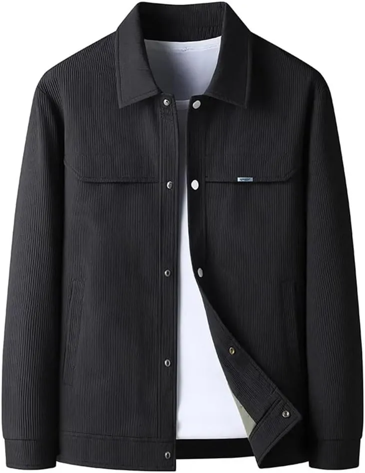 Disimlarl Men Buttons Lapel Jackets Casual Solid Business Work Coat Long Sleeve Casual Corduroy Outwear