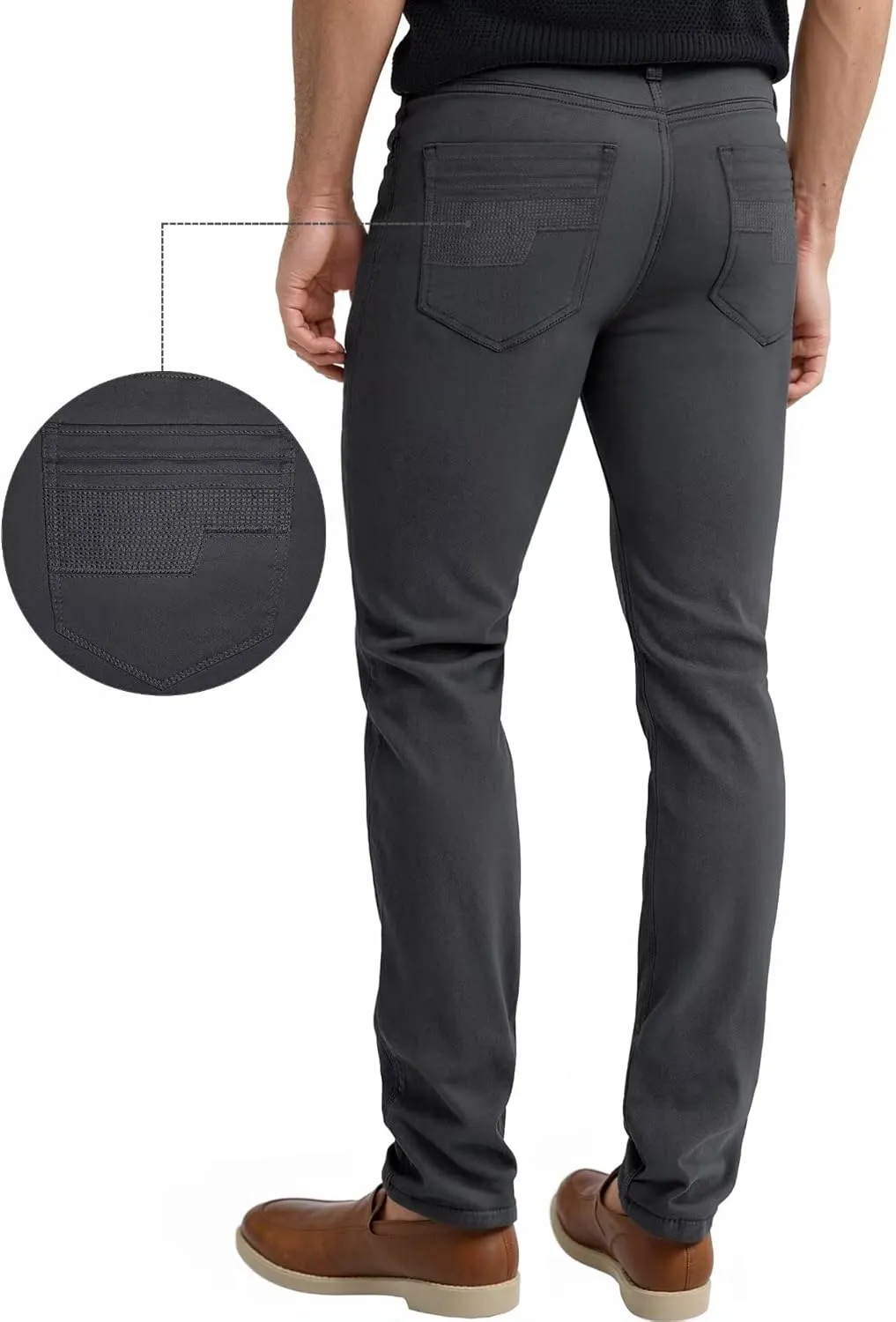 ETHANOL Mens Comfortable Stretch Trousers Slim Fit Straight Leg Stylish Design Pants