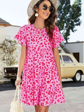Flounce Sleeve Short Tiered Dress