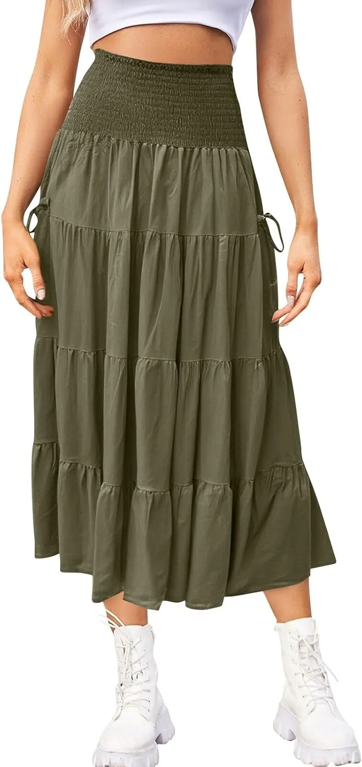 Flowy Boho Maxi Skirts for Women, 2025 Trendy Casual Elegantes High Waisted Long Skirt