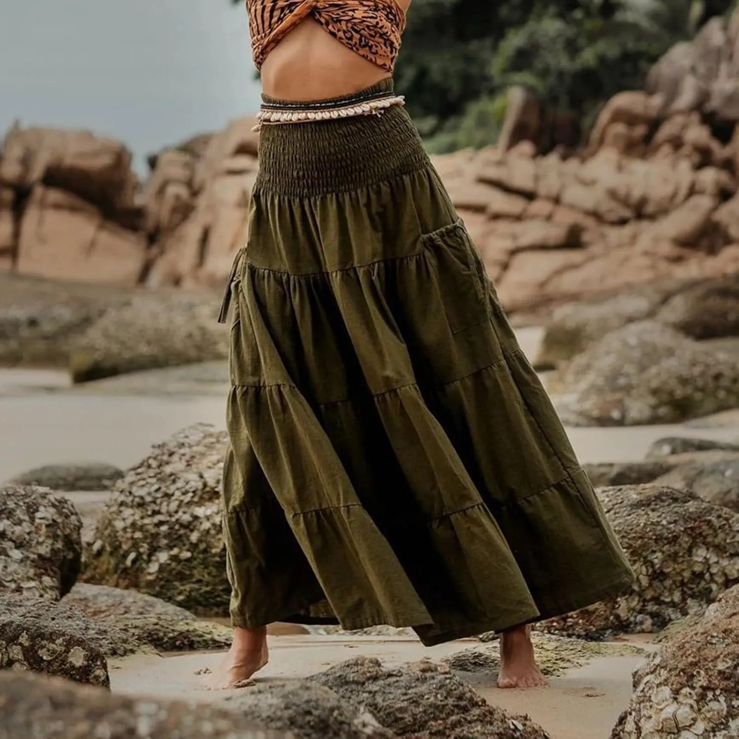 Flowy Boho Maxi Skirts for Women, 2025 Trendy Casual Elegantes High Waisted Long Skirt