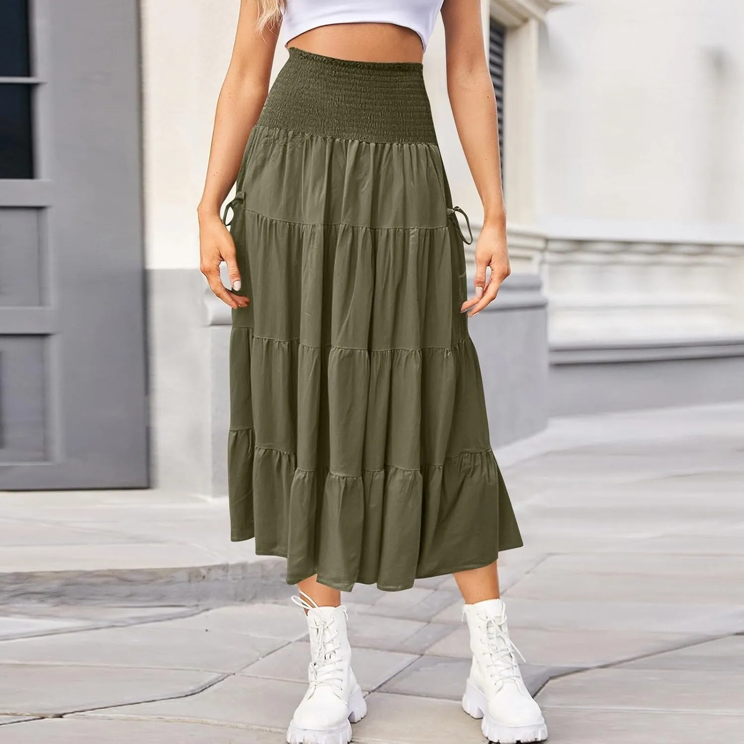Flowy Boho Maxi Skirts for Women, 2025 Trendy Casual Elegantes High Waisted Long Skirt