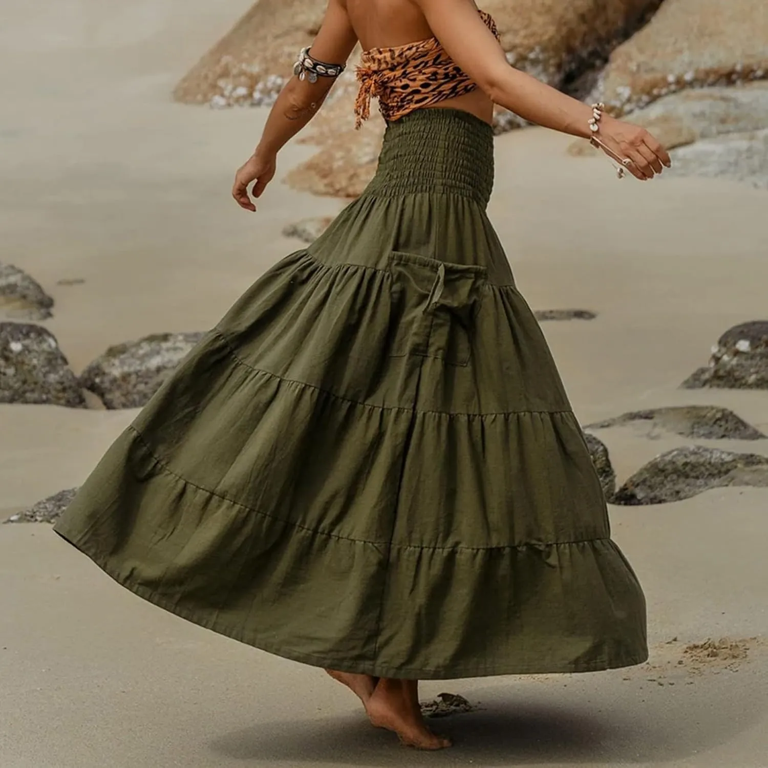 Flowy Boho Maxi Skirts for Women, 2025 Trendy Casual Elegantes High Waisted Long Skirt