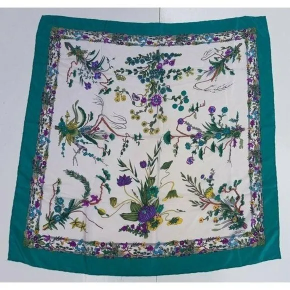 Gucci Multi Color Floral Print XL Silk Scarf