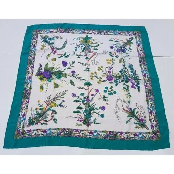 Gucci Multi Color Floral Print XL Silk Scarf