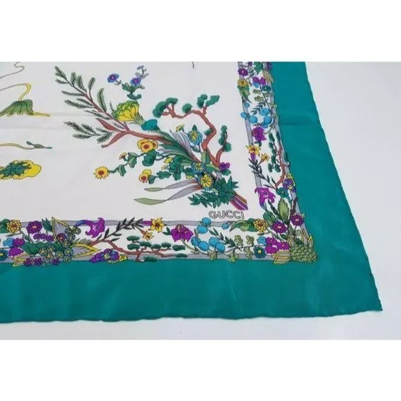 Gucci Multi Color Floral Print XL Silk Scarf