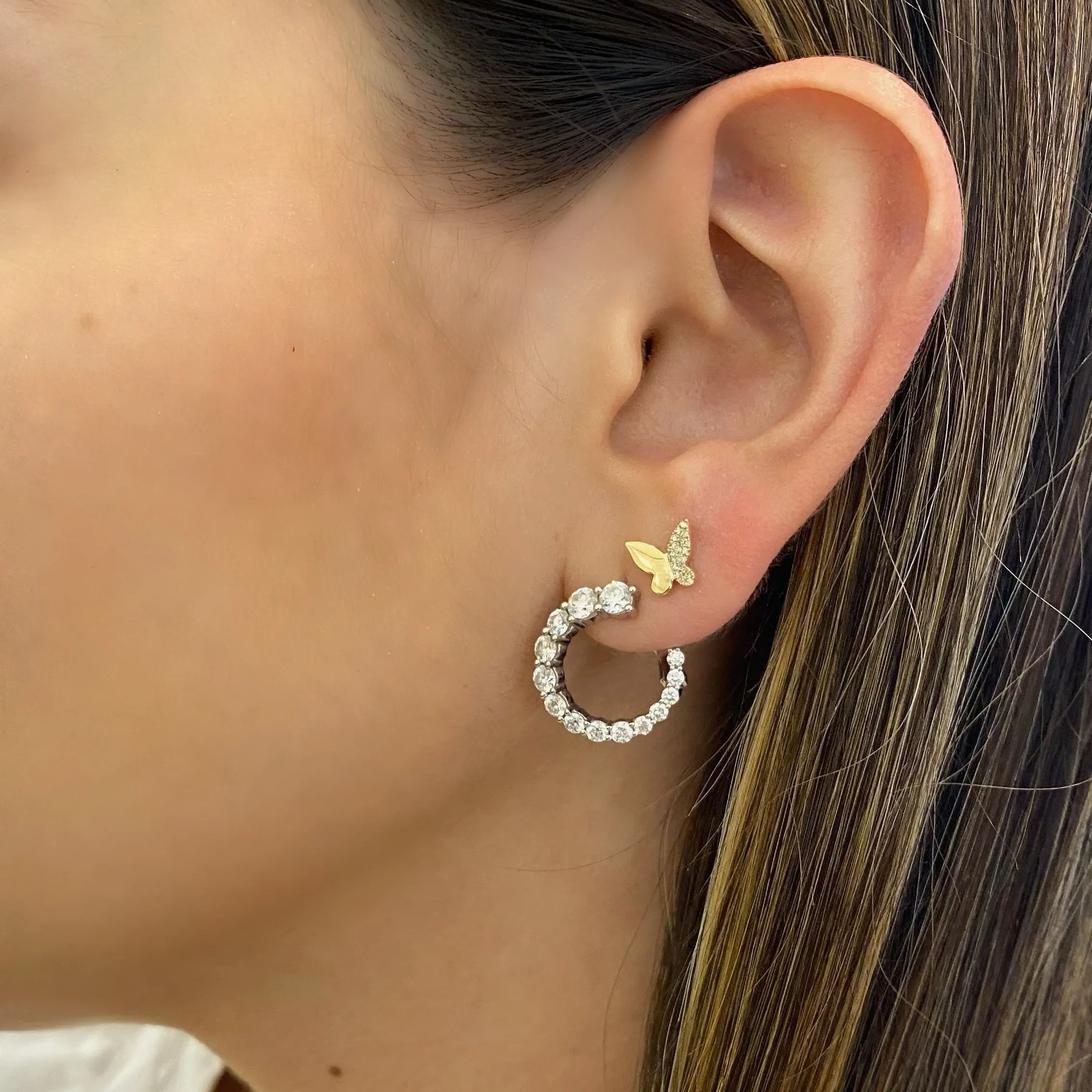 Half Diamond Butterfly Stud Earrings