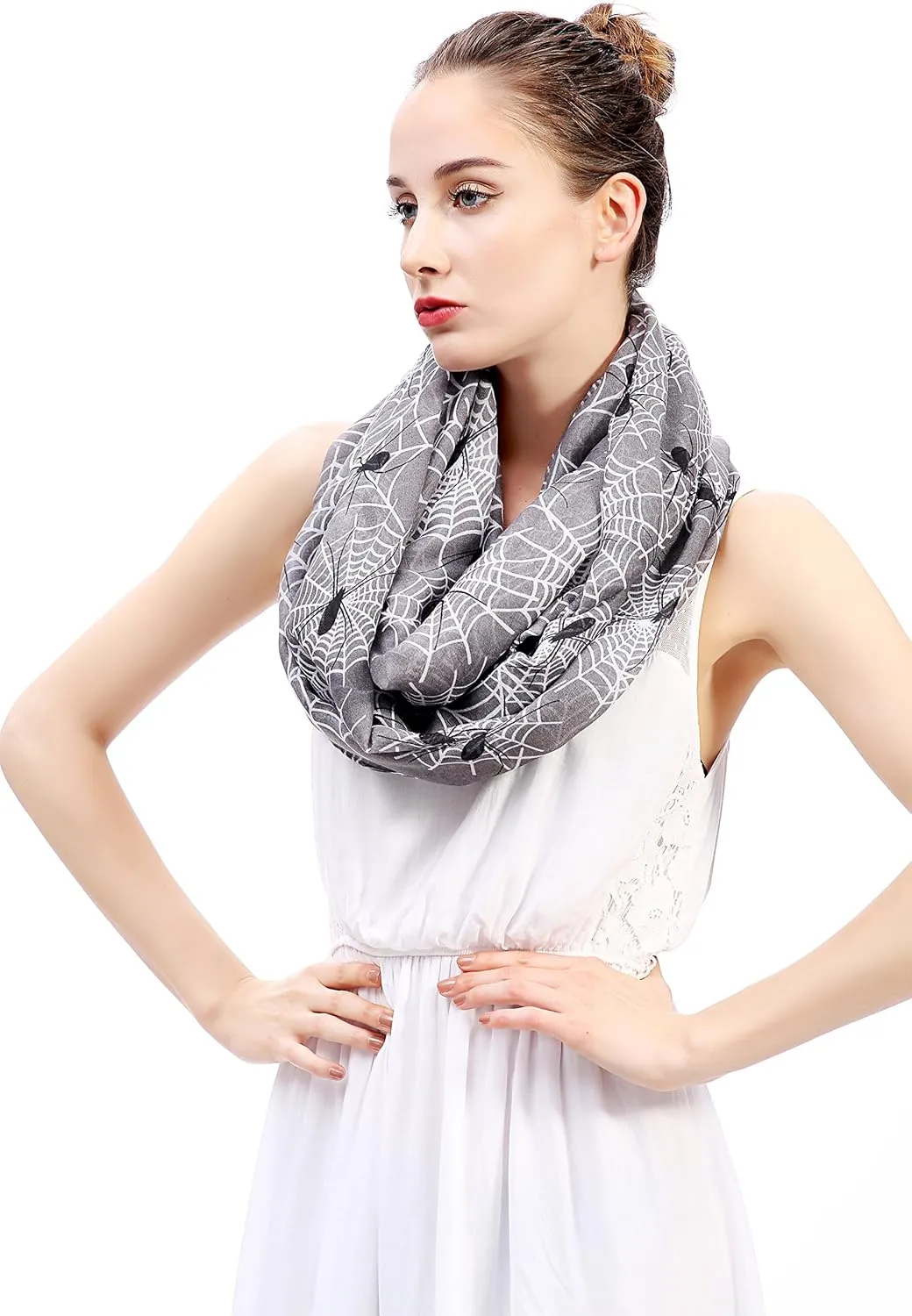 Halloween Spider and Web Print Women's Infinity Loop Scarf Lightweight