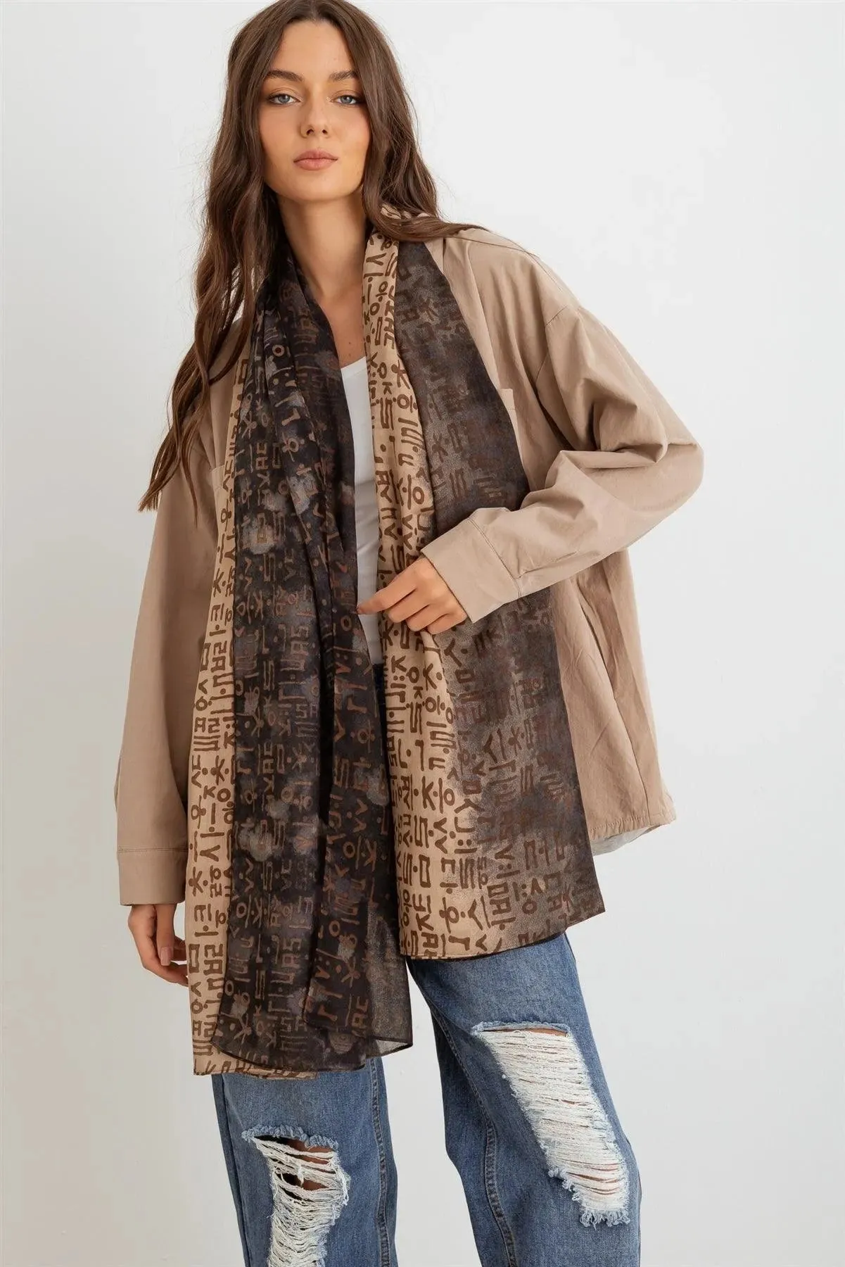 Hangul Design Korean Languages Wrap Long Shawl Scarf