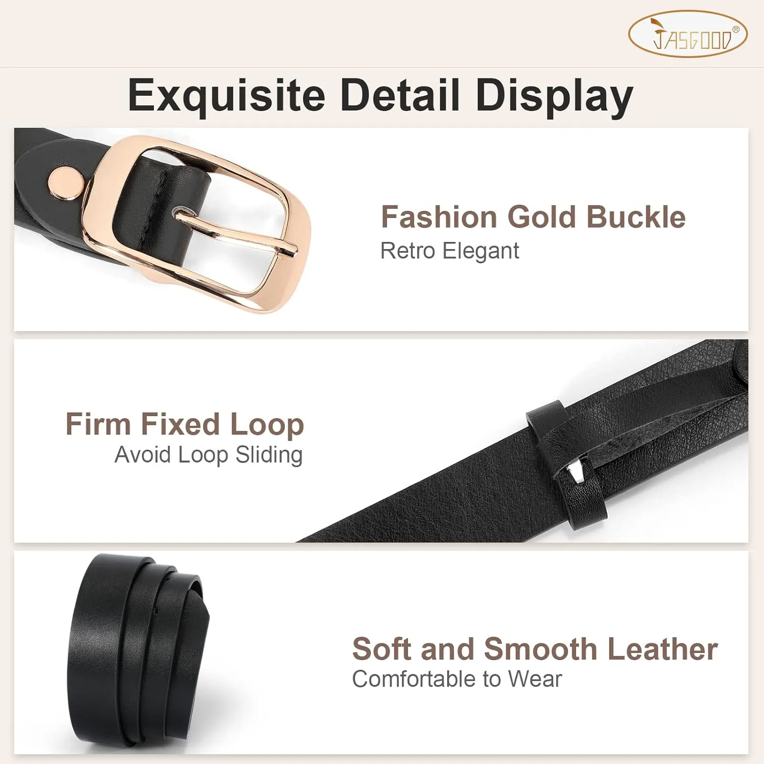 JASGOOD 2 Pack Women Faux Leather Belt, Fashion Ladies Belt with Pin Buckle for Jeans Pants