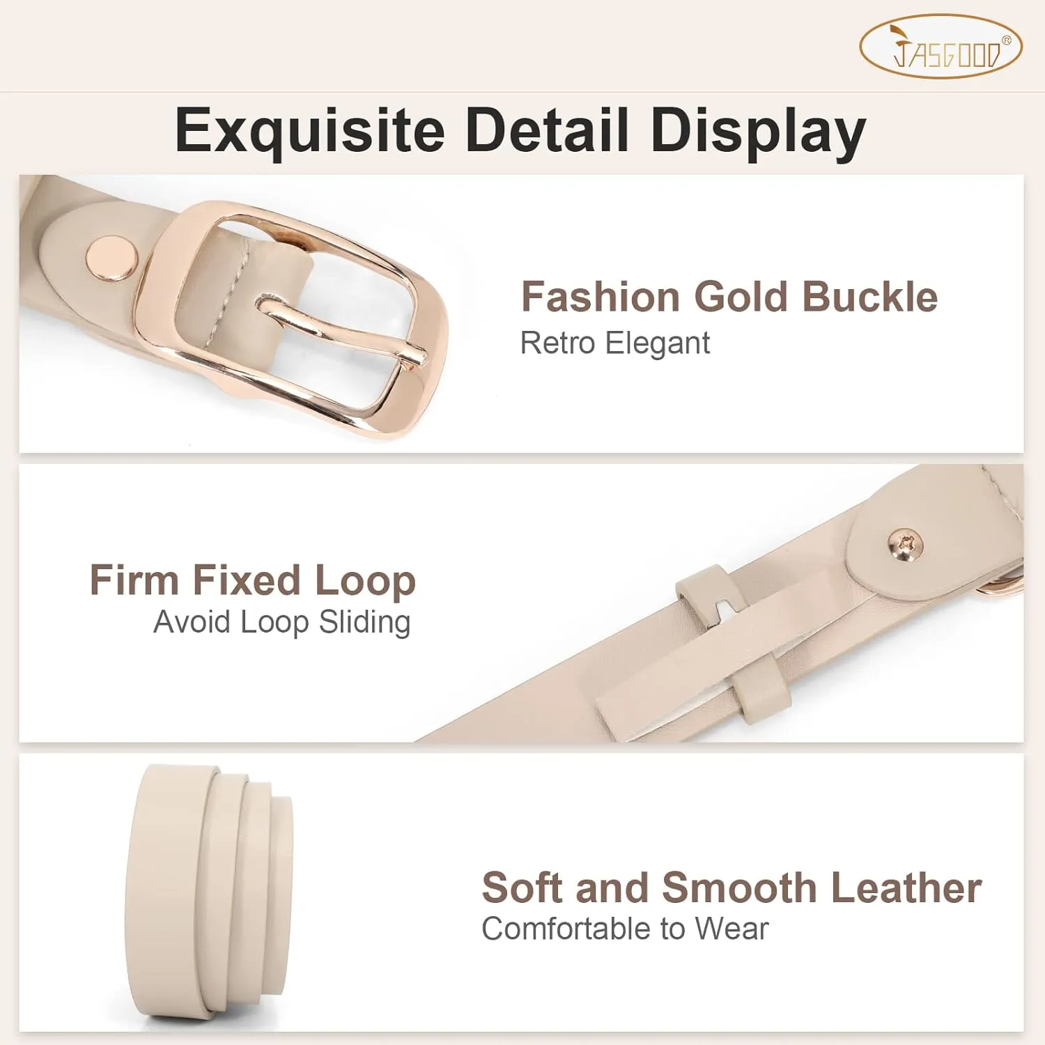 JASGOOD 2 Pack Women Faux Leather Belt, Fashion Ladies Belt with Pin Buckle for Jeans Pants