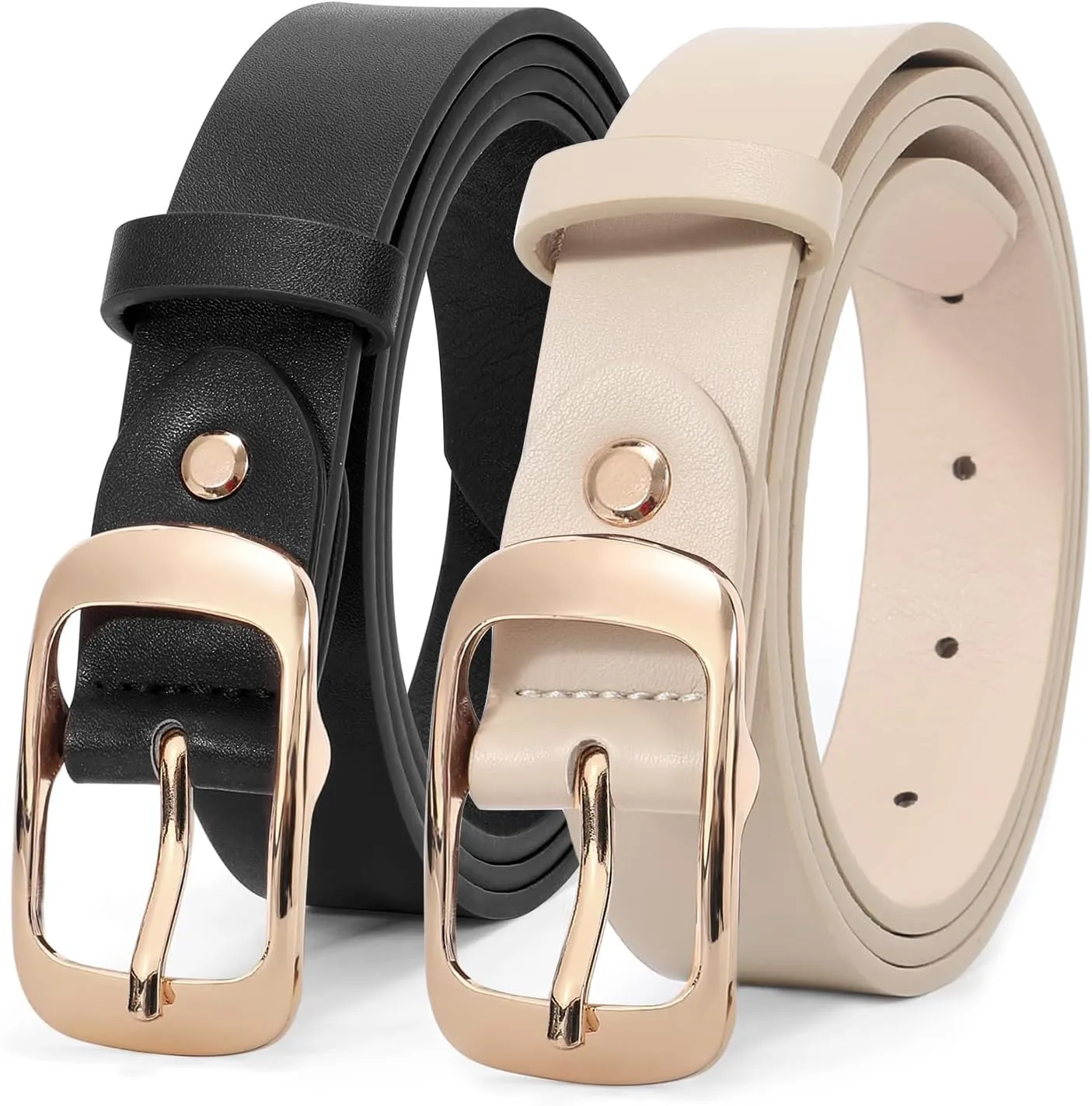 JASGOOD 2 Pack Women Faux Leather Belt, Fashion Ladies Belt with Pin Buckle for Jeans Pants