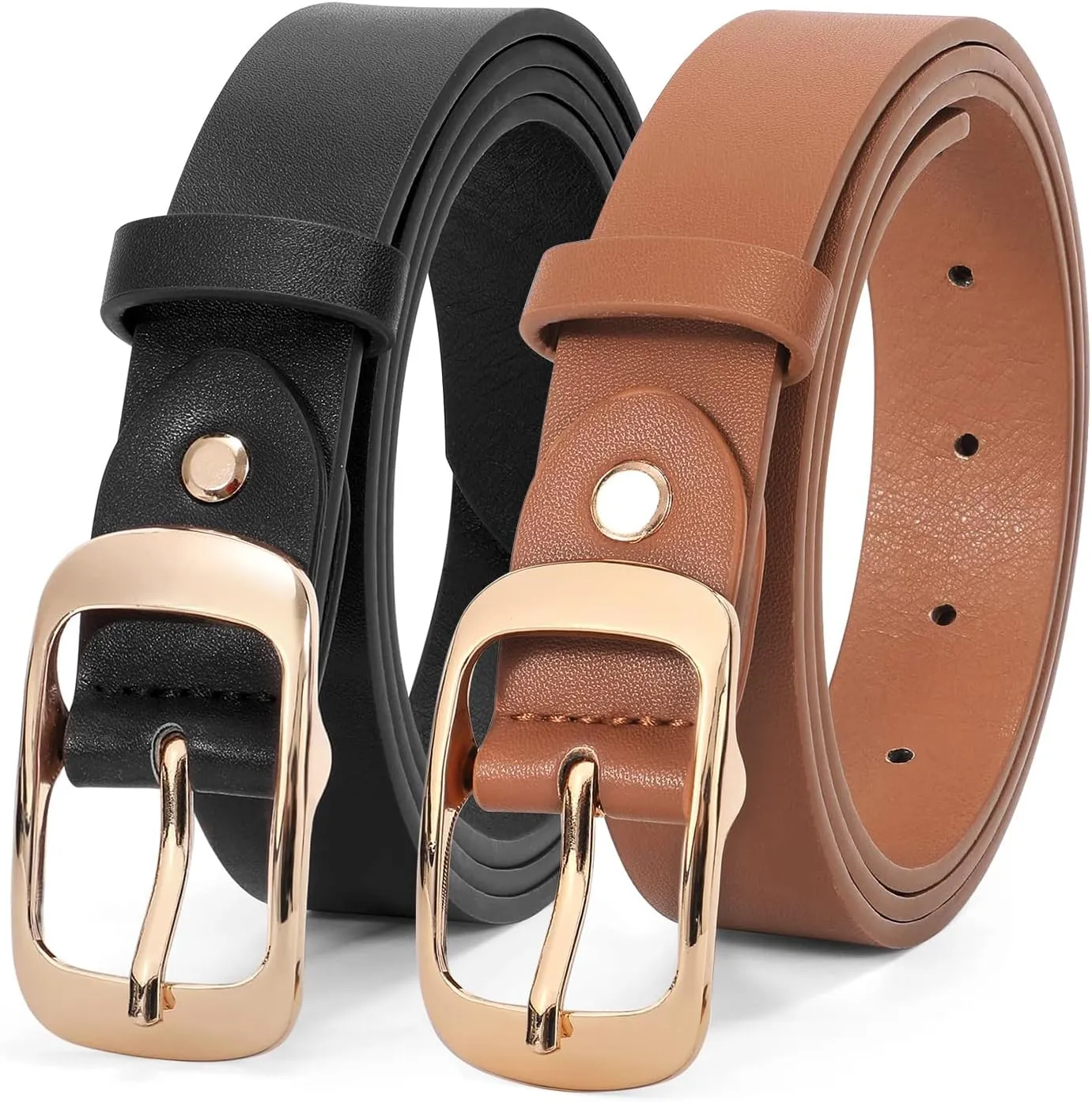 JASGOOD 2 Pack Women Faux Leather Belt, Fashion Ladies Belt with Pin Buckle for Jeans Pants