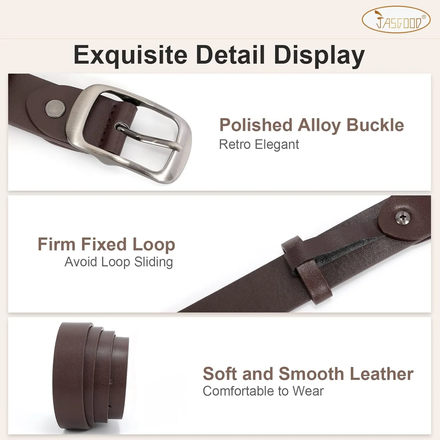 JASGOOD 2 Pack Women Faux Leather Belt, Fashion Ladies Belt with Pin Buckle for Jeans Pants