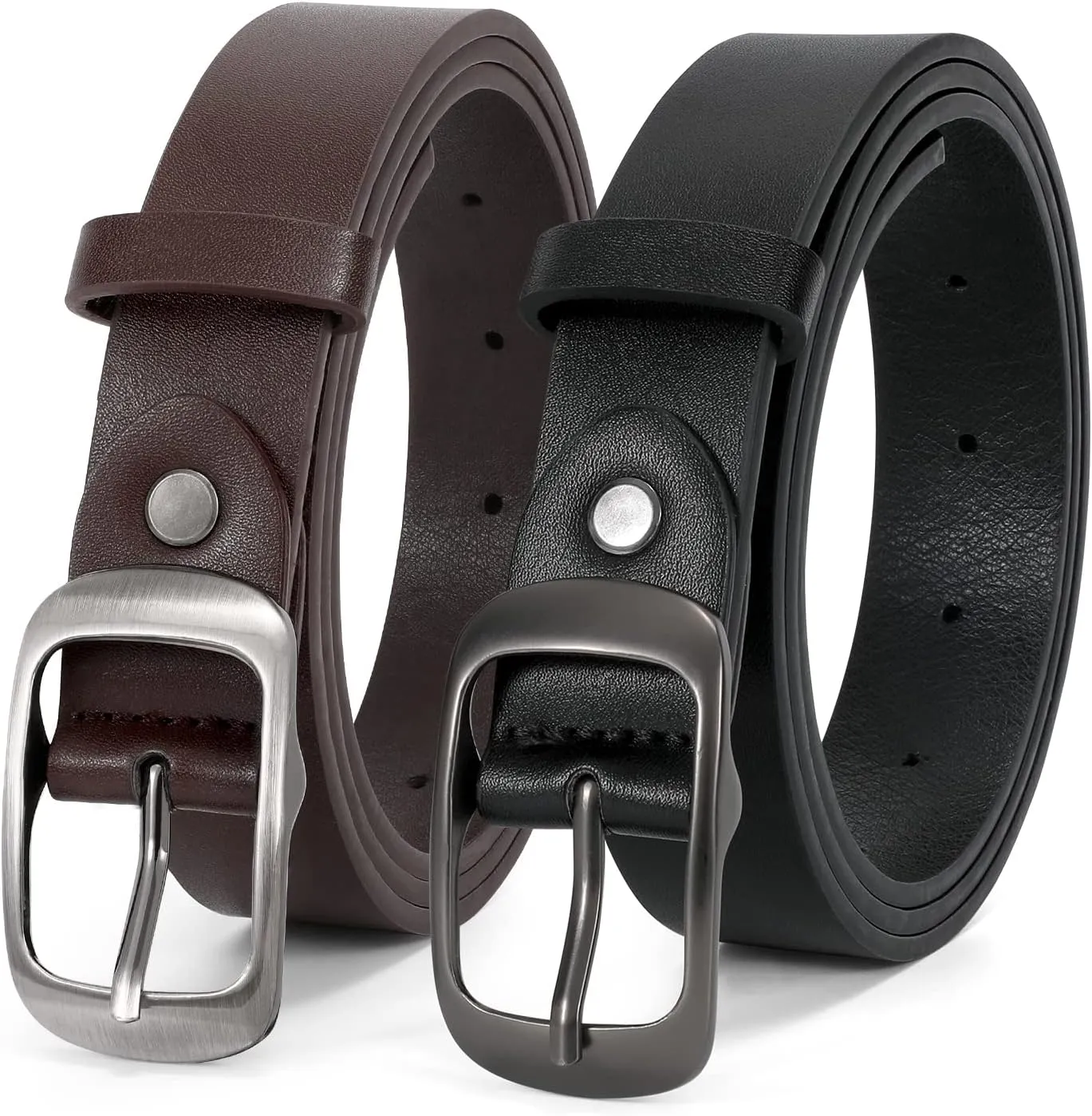 JASGOOD 2 Pack Women Faux Leather Belt, Fashion Ladies Belt with Pin Buckle for Jeans Pants