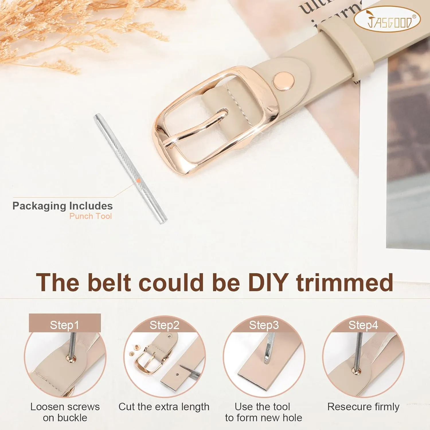 JASGOOD 2 Pack Women Faux Leather Belt, Fashion Ladies Belt with Pin Buckle for Jeans Pants