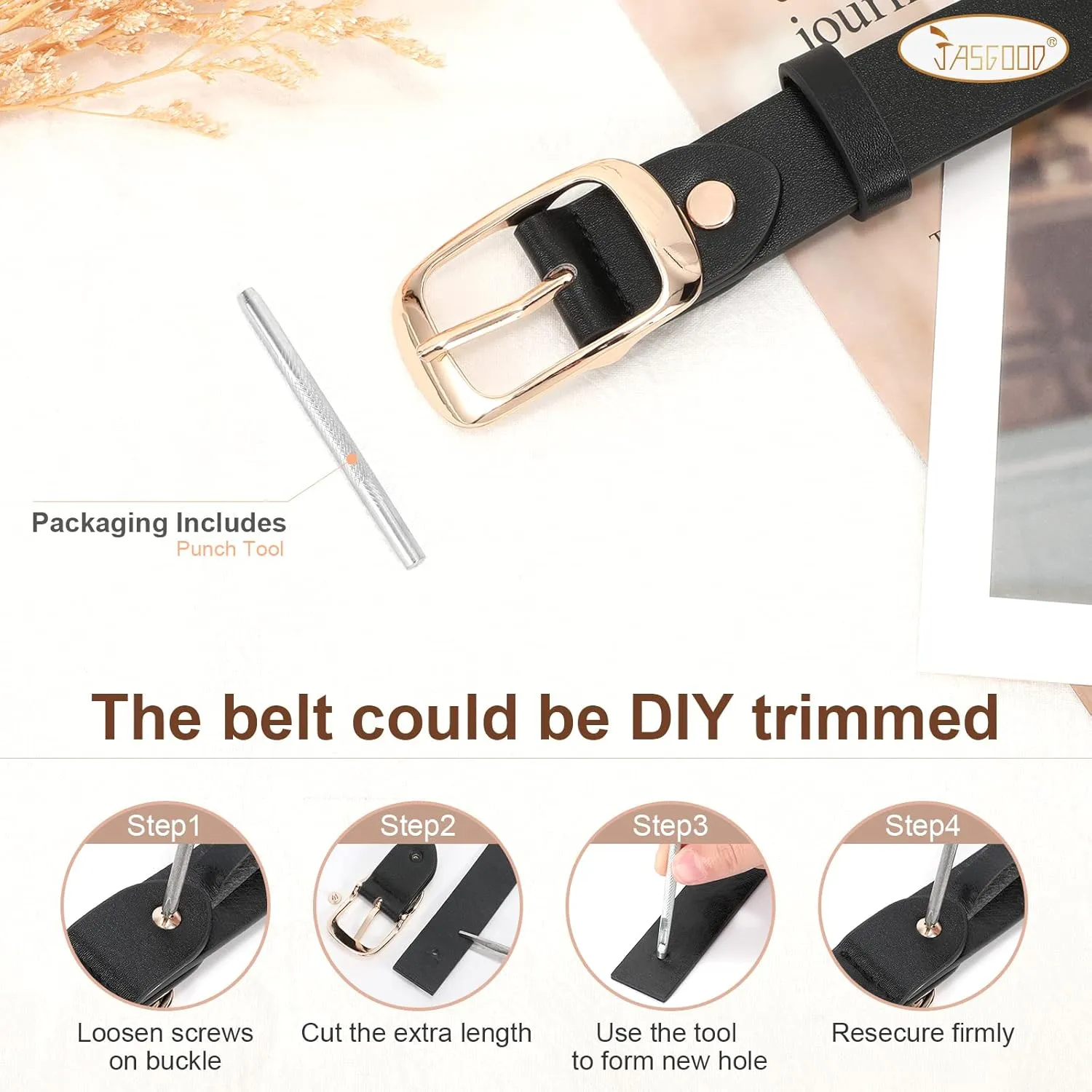 JASGOOD 2 Pack Women Faux Leather Belt, Fashion Ladies Belt with Pin Buckle for Jeans Pants