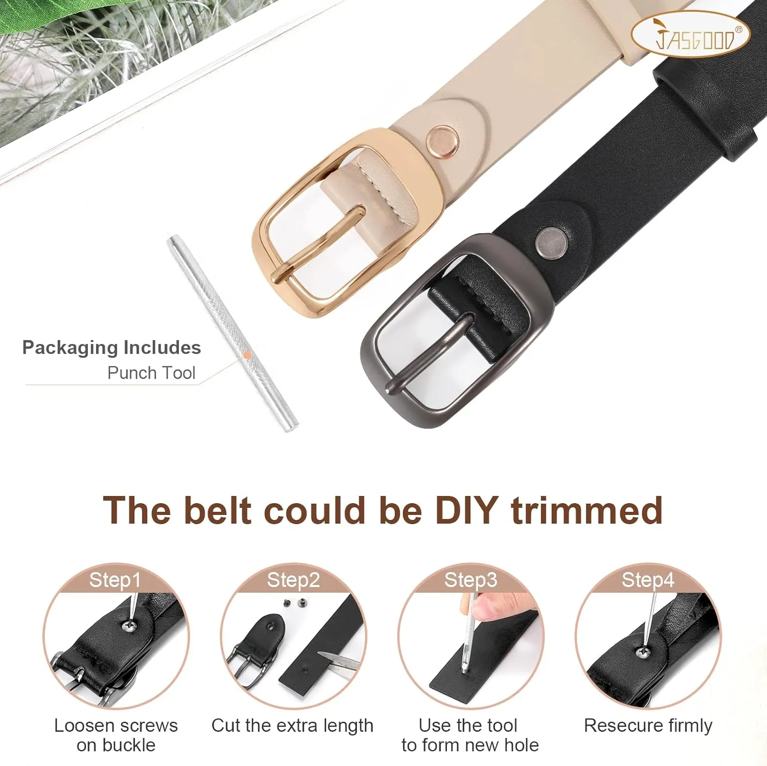JASGOOD 2 Pack Women Faux Leather Belt, Fashion Ladies Belt with Pin Buckle for Jeans Pants