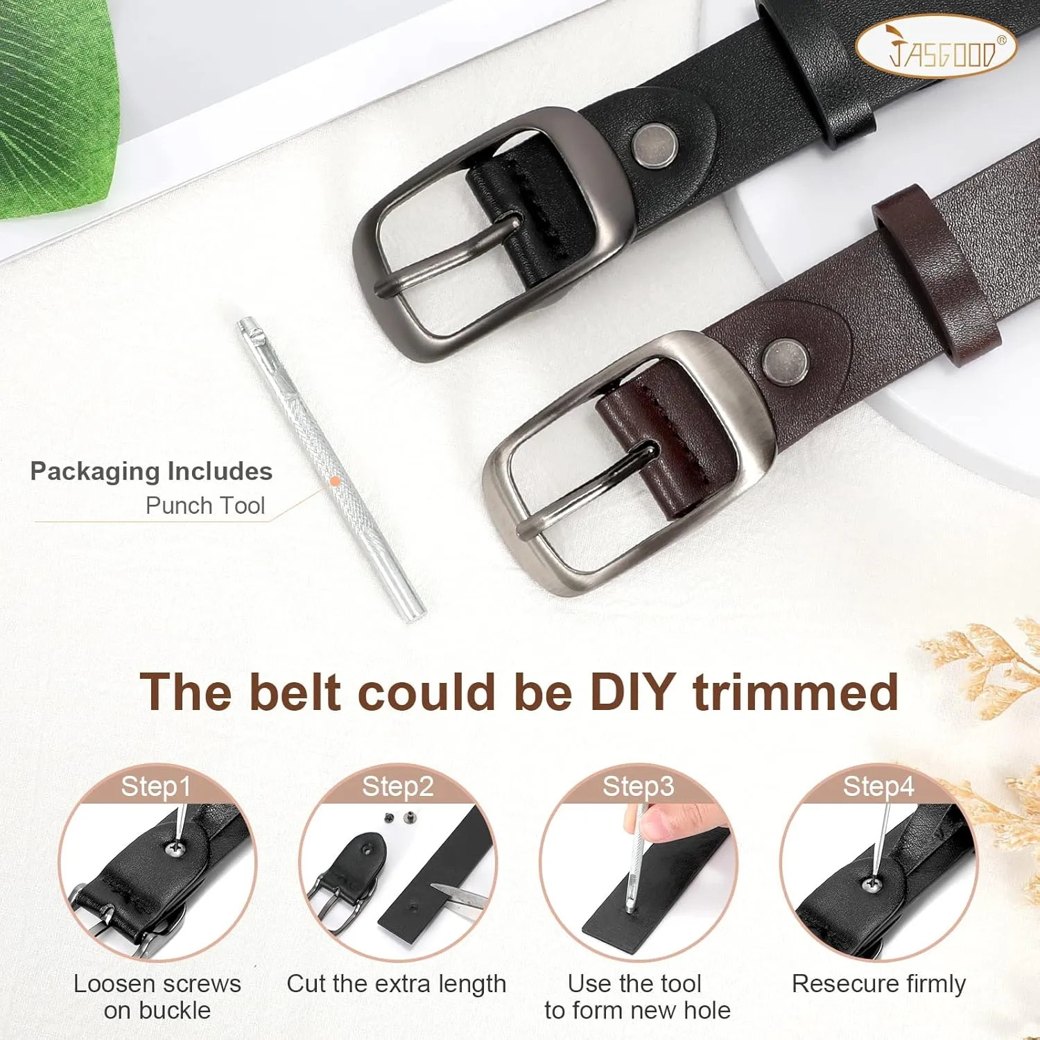 JASGOOD 2 Pack Women Faux Leather Belt, Fashion Ladies Belt with Pin Buckle for Jeans Pants